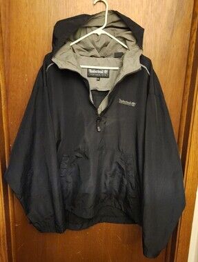 Timberland Black Hooded Windbreaker with Gray Lining